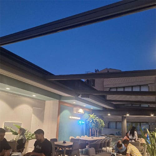 سقف پارچه ای جمع شو اب بند هوا بند مناسب کافی شاپ هایی که فضای باز دارند